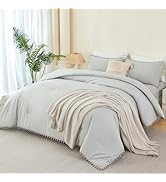 PERFEMET Light Grey Comforter Twin Size 5-Piece Bed in a Bag Set Pom Pom Bedding with Sheets for ...