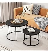HOJINLINERO Round Coffee Table Set of 2 End Tables for Living Room,Black Coffee Table Nesting Tab...
