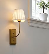JIMUBEAM Vintage Antique Brass Wall Sconce 1-Light, Beige Pleated Fabric Shade Wall Lamp Hardwire...