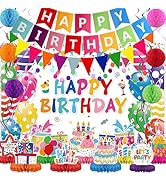Birthday Decorations Kit, Happy Birthday Party Banner, Honeycomb Balls, Metallic Hanging Swirls, ...
