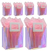 Caleihd 6PCS Holographic Clear Gift Bags with Tissue Paper, 7.9 * 7.1 * 3.9 inch Gift Bags with H...