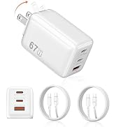 USB C Charger 67W 3 Port GaN Compact Foldable Plug Wall Charger with 5Ft 2 Cables, PPS Fast Charg...