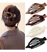 Oeusnael 4 PCS Large Flat Hair Clips for Women Girls, French Concord Lay Down Claw Clips Strong H...