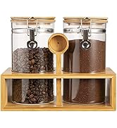 Yangbaga Glass Coffee Containers with Shelf, 2 x 45 FLOZ Coffee Bean Storage with Airtight Lockin...