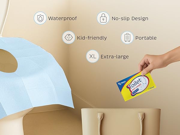 Relyo toilet seat cover, extra-large waterproof design, kid-safe, portable disposable sheet