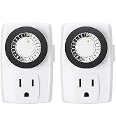 BN-LINK BND-60/U47 Indoor Mini 24-Hour Mechanical Outlet Timer, 3-Prong, 2-Pack