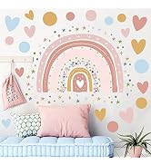 Supzone Large Rainbow Flower Wall Stickers Boho Rainbow Wall Decal Colorful Dots Hearts Stars Wal...