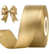 CLUEWR 1-1/2 Inches 50 Yards Champagne Gold Satin Ribbon, Solid Fabric Ribbon Roll for Flower Bou...