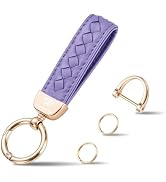 Genuine Leather Car Keychain, Handmade Knit Sheepskin Key chains for Women, Universal Key Fob Hol...