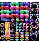 150PCS Glow in the Dark Party Supplies for Kids Adults, Light Up Party Favors with Light Up Glass...