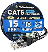 Cat 6 Ethernet Cable 15 ft, Indoor&Outdoor, High Speed 10Gbps 24AWG Pure Copper Internet Network ...