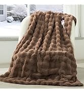 VELLUBAM Faux Rabbit Fur Bubble Heated Throw Blanket Camel - Luxury Fluffy Soft Warm Electric Thr...