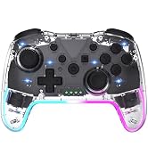Wireless RGB Gaming Controller Transparent for Nintendo Switch,Lag Free Gamepad 3 Level Turbo,3 S...