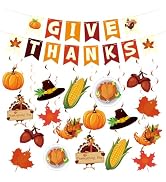 jijAcraft Thanksgiving Decorations GIVE THANKS Banner - 38Pcs Pre-Assembled Hanging Swirl, Thanks...