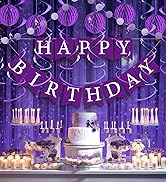 LITAUS, Birthday Decorations, NO DIY - Pack of 16 | Purple Happy Birthday Banner, Honeycomb Balls...