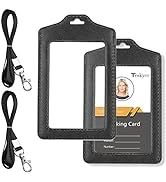 Teskyer 2 Pack of Double Sided Clear Badge Holder with Lanyard, PU Leather ID Badge Name Card Hol...