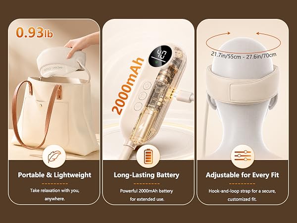 Lightweight rechargeable head massager with 2000mAh battery and adjustable strap