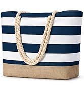 Becokan Beach Bags for Women Large Canvas Beach Tote Bag Beach Bags Waterproof Sandproof Swim Poo...