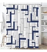 BTTN Navy Blue Shower Curtain - Modern Geometric Fabric Shower Curtain Set with 12 Plastic Hooks,...