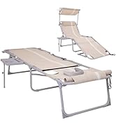 #WEJOY 4 in 1 Tanning Chair with Face Hole & Canopy & Side Table, 5 Positions Adjustable Folding ...