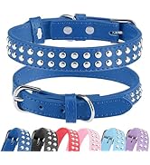 BINGPET Leather Dog Collar,Adjustable Dog Real Split PU Leather Studded Pet Dog Collar,Studded Do...