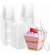 Zezzxu 100 Pack 2 oz Mini Square Dessert Cups with Lids and Spoons, Small Appetizer Cups Clear Pl...