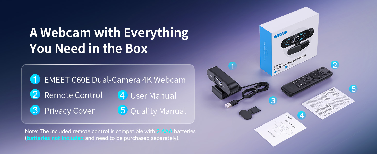 EMEET C60E Dual-Camera 4K Webcam for Streaming