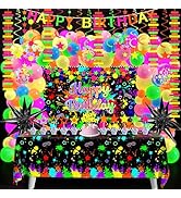 Neon Birthday Party Decoration Glow in The Dark Party Supplies Happy Birthday Backdrop Banner Neo...