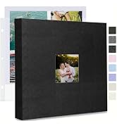 J.west 12x12 inch Large 3 Ring Scrapbook Photo Album,Linen Cover Journal Photo Book with 35 Plast...