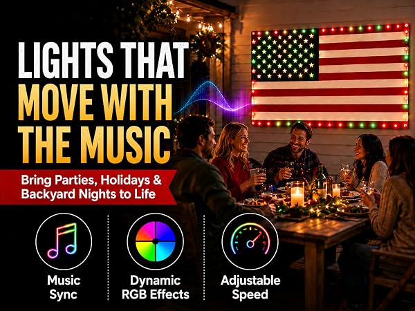 smart led American flag lights music sync