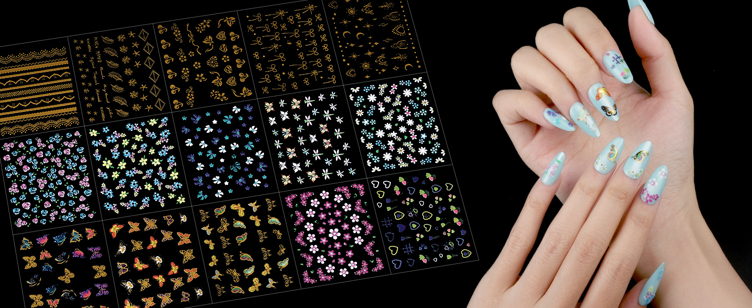 15 Sheets Nail Art Stickers