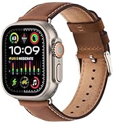 SUNFWR Leather Bands Compatible with Apple Watch Band 49mm 45mm 44mm 42mm for Men Women, Top Grai...