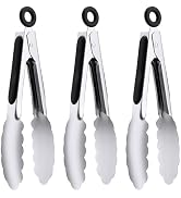 7" Small Kitchen Tongs Set of 3, Stainless Steel Ice Tongs Food Tongs, Mini Serving Tongs for App...