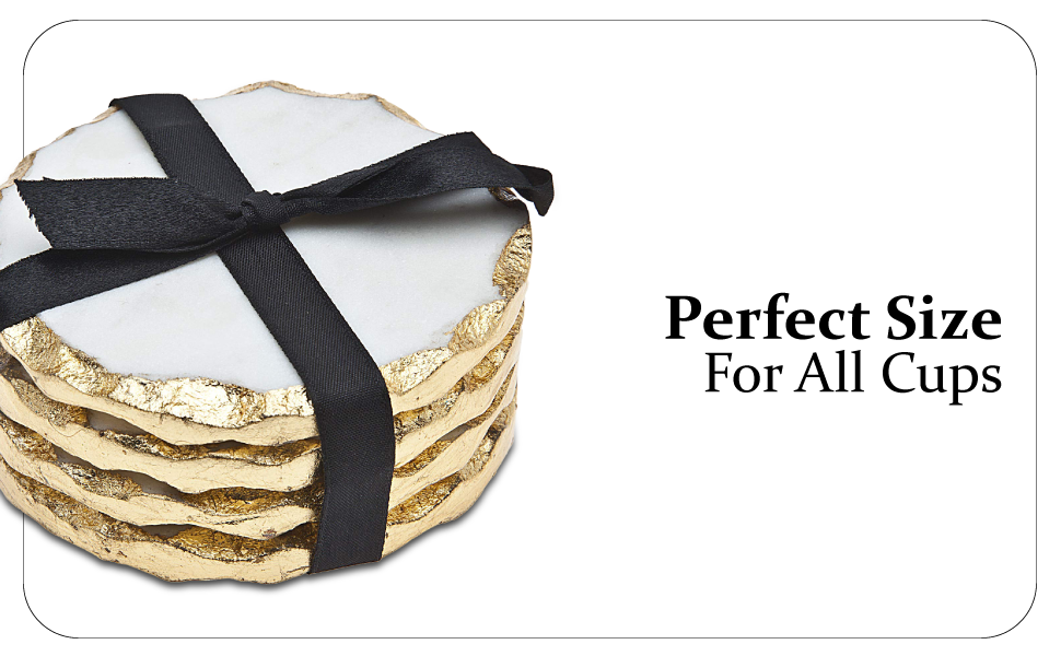 Godinger Round Coasters Gold Edge, Marble Coaster Set