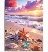 Muzagroo Art 5D Diamond Paintings Kits for Adults Round Full Drill Beach Diamonds Art Kits for Be...
