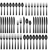 Stapava 40 Pcs Black Silverware Set, Food-Grade Stainless Steel Flatware Set for 8 Mirror Polishe...