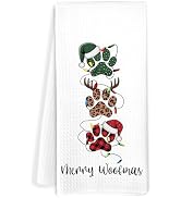 JOQUXI Merry Woofmas Kitchen Decorative Towel,Christmas Dog Hand Towels for Bathroom, 16x24 Inch