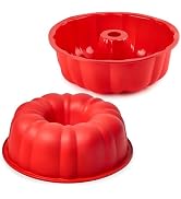Puyeipt 10 Inch Silicone Fluted Tube Cake Pan, 2 Pack Non Stick Silicone Baking Molds for Cake, B...
