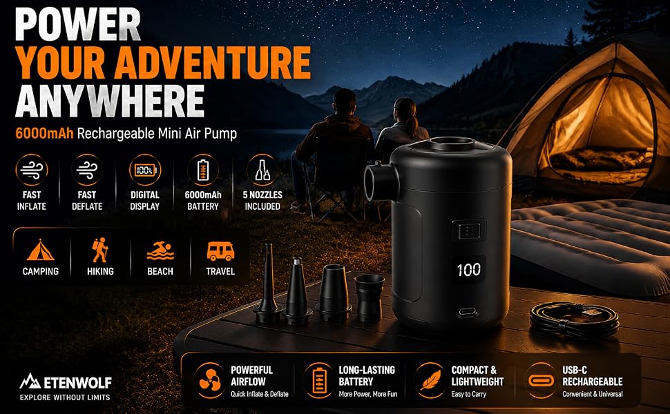6000mAh Rechargeable Mini Air Pump
