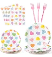 G1ngtar 96Pcs Conversation Heart Party Plates Supplies Valentine’s Day Party Tableware Decoration...