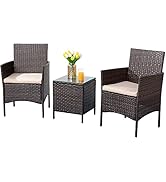 Shintenchi 3 Pieces Outdoor Patio Furniture Set Patio Porch Conversation Sets PE Rattan Wicker Ch...