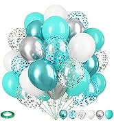 Teal Blue Silver Balloons, 35Pcs Turquoise Light Blue Mint Green Silver White Confetti Latex Ball...