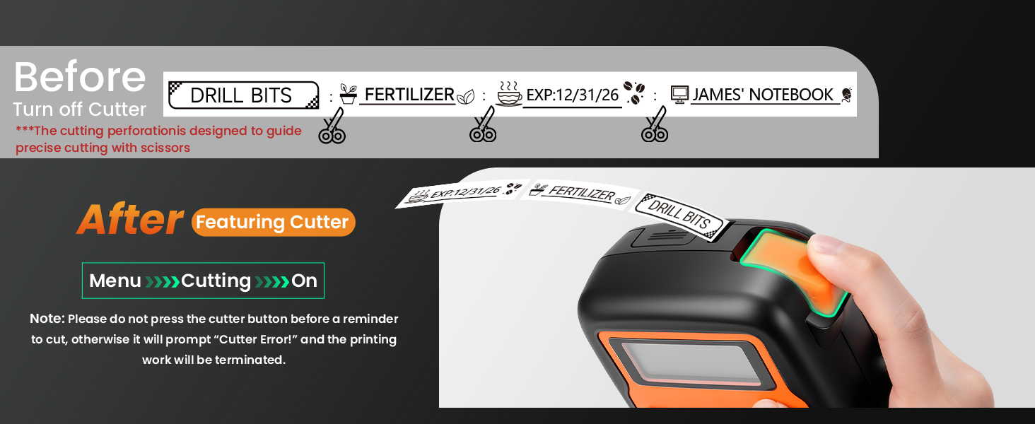 e1000 label maker with cutter for easy to cut labels, no need scissor anymore