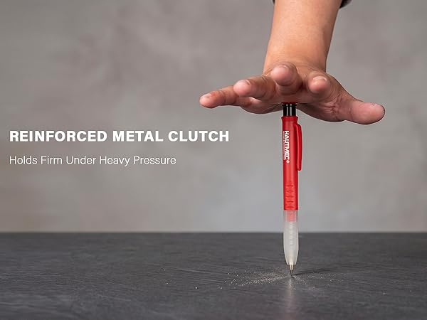 Hand applying heavy pressure to test pencil clutch