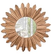 Emfogo Wall Mirror 21 inch Rustic Wood Farmhouse Mirror Sunburst Boho Mirror Wall Decor Room Deco...