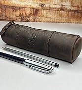 Rustic Town Leather Pencil Case - Full Grain Leather Zippered Pen Pouch - Stationery Bag Pen Hold...