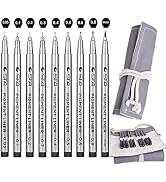 Cdycam Fineliner Pens, Set of 9 Black Fineliner Ink Pen Micro Liner Waterproof Drawing Pens for T...