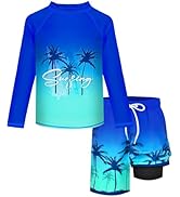 Boys Rash Guard Swim Set with Swim Trunks Bathing Suit Long Sleeve Swim Shirt Quick Dry Swimsuit ...