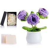 ZHIYUXI Purple Crochet Flowers Artifical Crocheted Blue Eternal Rose Desk Decor Gifts for Women H...