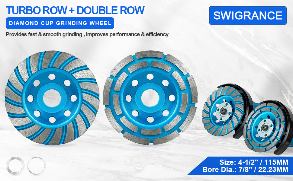 Diamond Concrete Masonry Grinding Cup Wheels 115mm Set Double Row Turbo Row Segment Shaping Cleaning